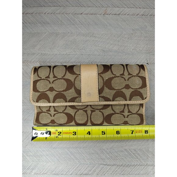 Coach Signature Canvas Women's Leather Wallet Checkbook Beige Brown - Picture 12 of 12